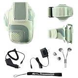 White Adjustable Deluxe Sportband / Workout Armband with Adaptable Neck Str ....