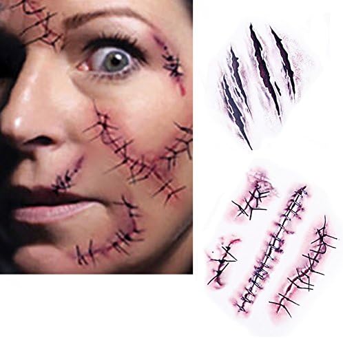 5x Halloween Zombie Scars Tattoos With Fake Scab Blood Special Fx Costume Makeup