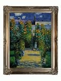 Art Reproduction Oil Painting - Monet Paintings: Artist's Garden at Vetheuil with Renaissance Dark Champagne Frame - Dark Champagne Finish - 40 X 50 - Hand Painted Framed Canvas Art