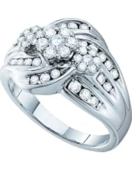 1.01 Carat (ctw) 14K White Gold Round Cut Diamond Ladies Cluster Style Flower Ring 1 CT