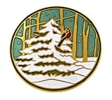 Hand Enameled Brooch Or Pin With A Winter Snow Scene With Cardinal And...