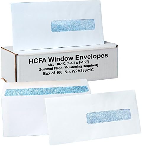 Hcfa Envelopes, Window Style, Size: 10-1/2 (4-1/2 X 9-1/2"), Gummed Flaps (Moistening Required), Box of 100