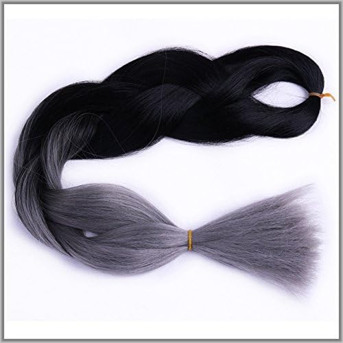 Alisss Queena(TM)Natural Black to Dark Grey 2-tone Ombre Color Braid Hair Wavy Synthetic Kanekalon Jumbo Braiding Hair Extensions-2Pcs/Lot