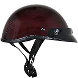 Ultra Low Profile Outlaw Glossy Rosewood-Red Carbon-Fiber Motorcycle Half Helmet - Size : Small