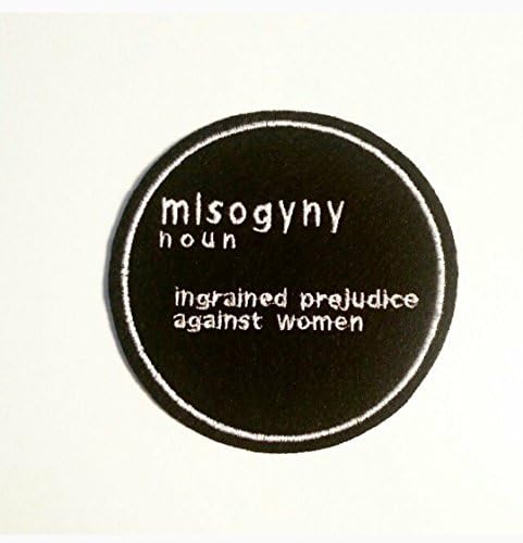 Misogyny feminist embroidered patch applique in black felt with white embroidery thread