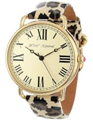 Betsey Johnson Womens BJ00032-03 Analog Leopard Printed Patent Leather Strap Watch