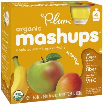 Plum Kids Organic Fruit Mashups Squeezeable Fruit, 4 pk, Tropical 3.17 oz (Pack of 12)