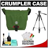 Crumpler 4 Million Dollar Home Photo/Video Camera Bag/Case (Olive/Red) with Deluxe Photo/Video Tripod + Accessory Kit for Canon Rebel XSi, XS, T1i, T2i, 50D, 7D, Nikon D40, D60, D3000, D5000, D90, D300, D300s, D700, Olympus Evolt E-30, E-450, E-520, E-620, and Sony Alpha A290, A390, A450, A500, A550, A700 Digital SLR Cameras