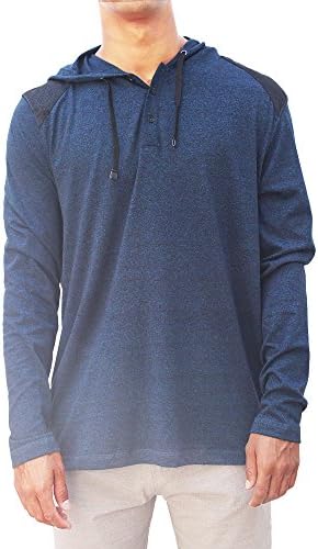 Burnside Mens French Terry 3 Button Down Hooded Henley Shirt (Medium, Navy)