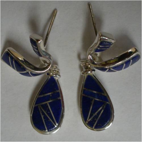 Click here to buy Lapis Lazuli and Opal Sterling Silver Earrings by Al Zuni Global Jewelry.