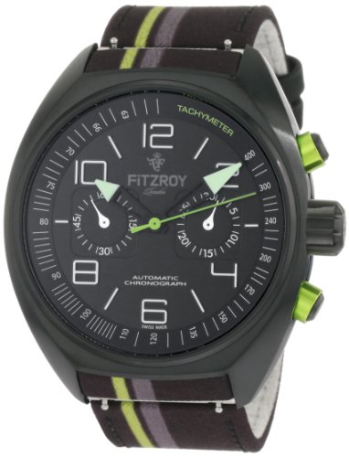 Fitzroy Men's F-C-K2F1 Black Chronograph Black Steel Automatic Fabric Strap Watch