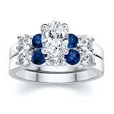 2.51 CT OVAL DIAMOND W ROUND BLUE SAPPHIRE RING SET
