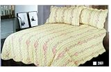 Yellow And Pink Floral Pattern King Bedspread - Yellow And Pink Floral Cotton King Bedspread And Pillowcases (3 Pieces)