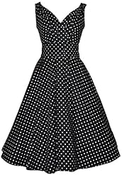 V-neck Bubble Dress Flared-Skirt Cotton Vintage Lace Polka Dot Print Tunic 