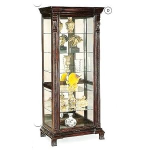 item Espresso finish wood curio cabinet with glass shelves and door with mirrored back