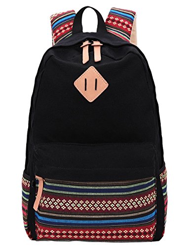 Caylax kids Canvas School Backpack Lightweight Waterproof College Bookbag (Black)