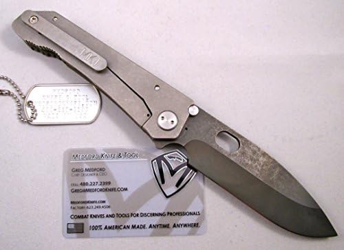 Medford Knife and Tool 187 DP Drop Point Tactical Folder Knife OD G-10/Tumbled Titanium Handles Vulcanized Blade