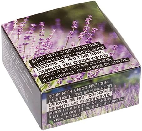 Handmade Glycerine Soap From Greece with Mastic, Lavender &amp; Sandalwood - 100g Bar (3.5 Oz)