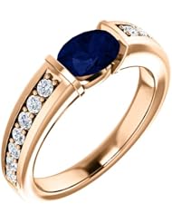 14K Rose Gold 7.00x5.00mm Oval Cut Sapphire and Diamond Ring -- LIFETIME WARRANTY