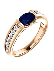 10K Rose Gold 7.00x5.00mm Oval Cut Sapphire and Diamond Ring -- LIFETIME WARRANTY