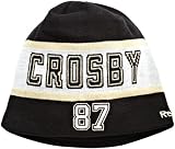 NHL Men's Sidney Crosby Player Name & Number Cuffless Knit Hat (Pittsburgh Penguins, One Size Fits All), Black/white/pale gold