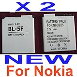 2 High Capacity Li-ion 3.7V Replacement BL-5F Battery Packs for Nokia Mobil ....