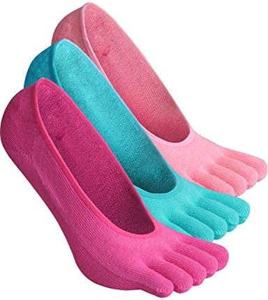 Haslra Women's No-Show Non Slip Toe Socks 3 Pairs (MIX1)