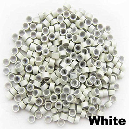 Songhui 1000 Pcs White 3mm Aluminum silicon Lined Micro-ring Links Beads Linkies for I Stick Hair Extension Installation and Feathers