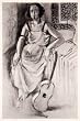 1969 Photolithograph Matisse Charcoal Sketch Art Woman Guitar Music Instrument - Orig. Photo-Lithograph