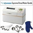 Zojirushi BB-CEC20WH Home Bakery Supreme Breadmaker With Heavyweight Stainless Steel Measuring Spoons And Stainless Steel Measuring Cups Set Including Denim Oven Mitt