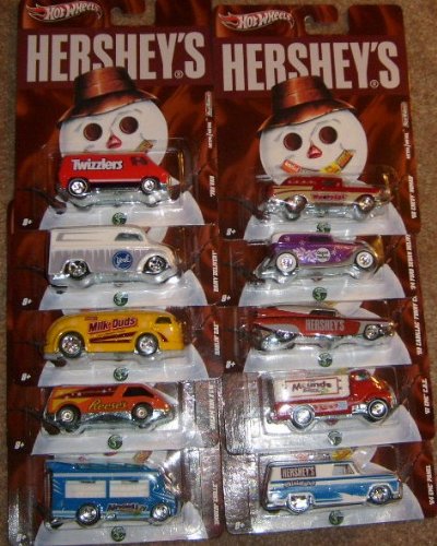 2011 Hot Wheels Nostalgia - HERSHEY'S Set of 10 1:64 Scale Diecast Vehicles with Real Riders Tires On Sale
