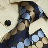 H5011 New Designes Brown Blue Polka Dots 100% Jacquard Woven Silk Tie Hanky Mens Necktie and Cuff Links Cufflinks and Handkerchiefs Set