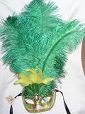 Venetain Colombina Feather Carnival Mask/Green Feather with Gold Accents