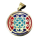 Brass Turquoise Lapis Lazuli Coral Inlaid Double Sided Mandala Tibetan Pendant ~ Hinky Imports
