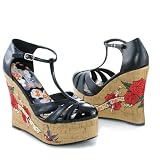 51Mx8CaR4BL. SL160  Womens Sexy Cork Platform Sandal Shoes 4.5 Inch Wedge With Tattoo Embroidery Black Leopard