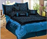 Faux Silk Flocking Blue / Black Zebra Printing Comforter Set, Full Size