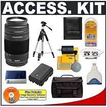Sony Accessory Lens Kit for Alpha A100 A100H A100K Digital SLR Camera with Sony Alpha 75-300mm f/4.5-5.6 Zoom Lens + Spare Replacement Battery for Sony NP-FM55H + Photo / Video 57" Tripod + Deluxe SLR System Camera Case