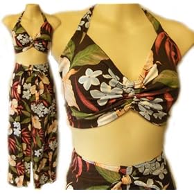 Tiki Honey Retro 2pc Halter Top and Sarong Pantset Adjustable