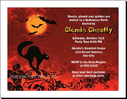 Black Cat Party Halloween Invitation