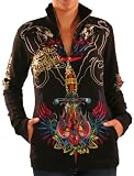 CHRISTIAN AUDIGIER Ed Hardy Womens Praying Hands Tattoo Track Jacket