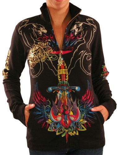 CHRISTIAN AUDIGIER Ed Hardy Womens Praying Hands Tattoo Track Jacket