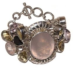Valentine Gifts Sterling Silver Multi Gemstone Bracelet 6.5Inches (brclt195)