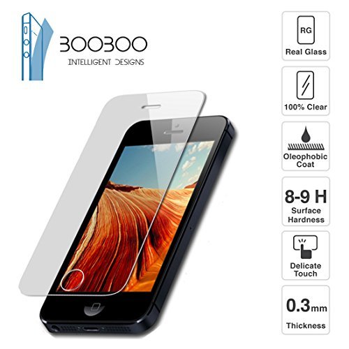 BOOBOO Premium Tempered Glass Screen Protector for Iphone 5, Iphone 5c, Iphone 5s (Iphone 5/5c/5s)