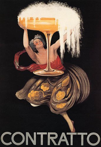 GIRL HOLDING GLASS CHAMPAGNE CONTRATTO DRINK 24" X 36" VINTAGE POSTER REPRO