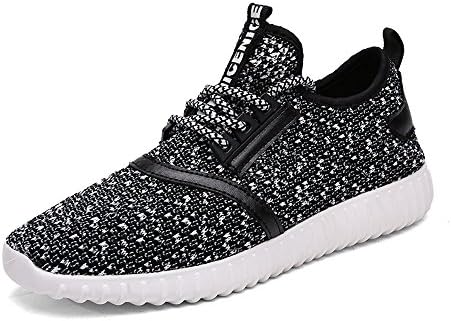 MWSC Men Breathable Mesh Fly Weave Athletic Fashion Sneaker Running Shoes,Black White,US 9.5