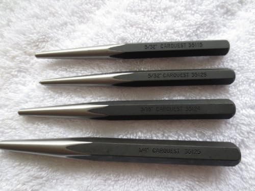 Carquest Professional Grade, 4 Piece Center Punch Set, Hardened, Tempered, CRV Steel, 1/4, 3/16, 5/32, and 5/32 Inches