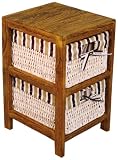 Hansen Korb 3403/2 Holzregal mit 2 Maisstrohk&ouml;rben / mit braun/beige gestreiftem Stoff / B 27 T 30 H 45 cm