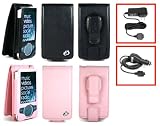 PCMICROSTORE Brand Combo 3n1 - (2nd Generation) Microsoft Zune 80GB Premium Flip Leather Case with Swivel Belt Clip - Bundle with 12v Rapid Premium Car Charger and Home Travel Wall AC Adapter Charger - 2 Color Choices