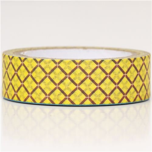 Imagen 1 de Cinta adhesiva decorativa washi cuadrícula al bies amarilla