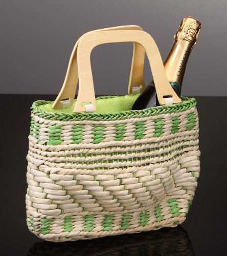Trendy Strandtasche aus festem Bast in gr&uuml;n